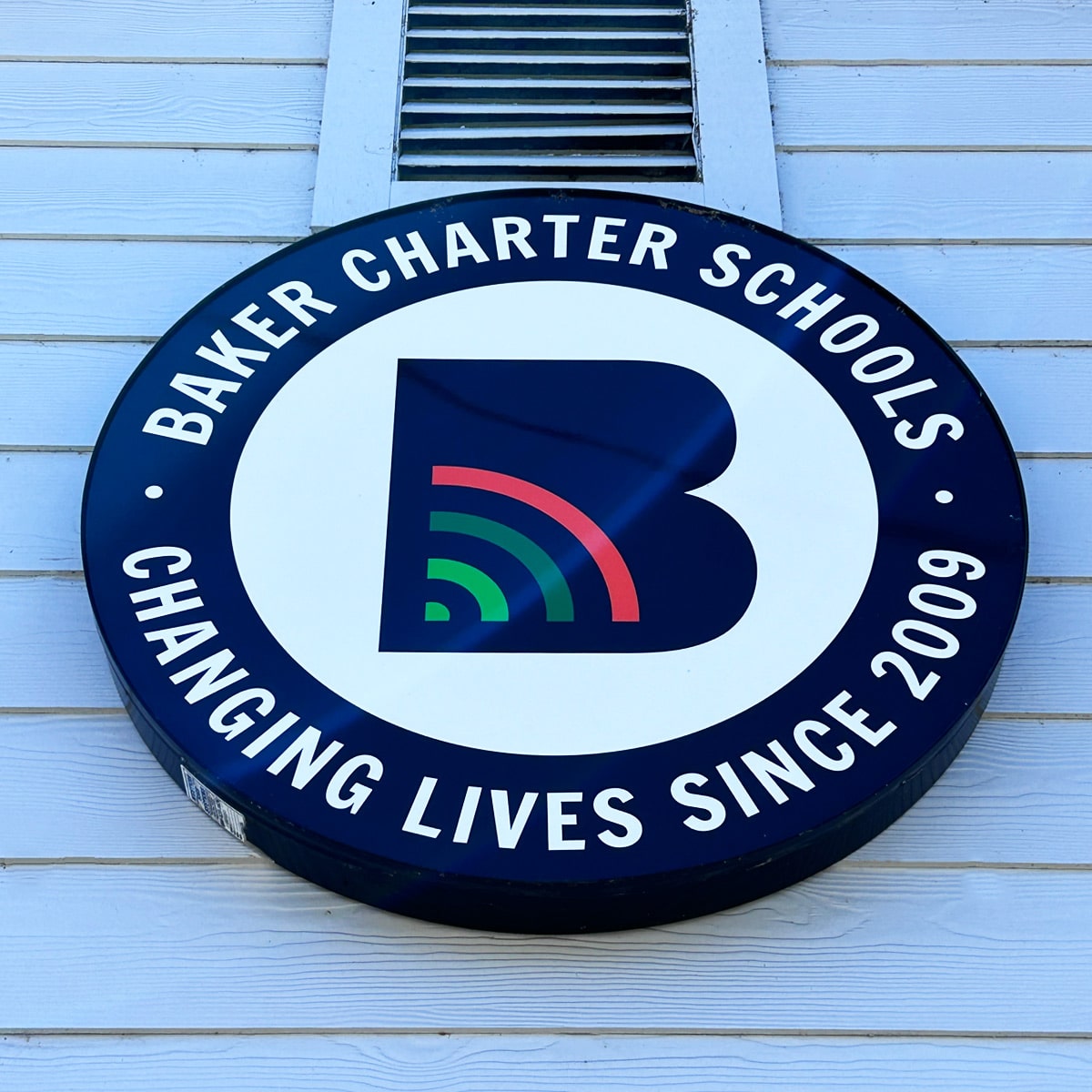 Baker Charter School building sign.