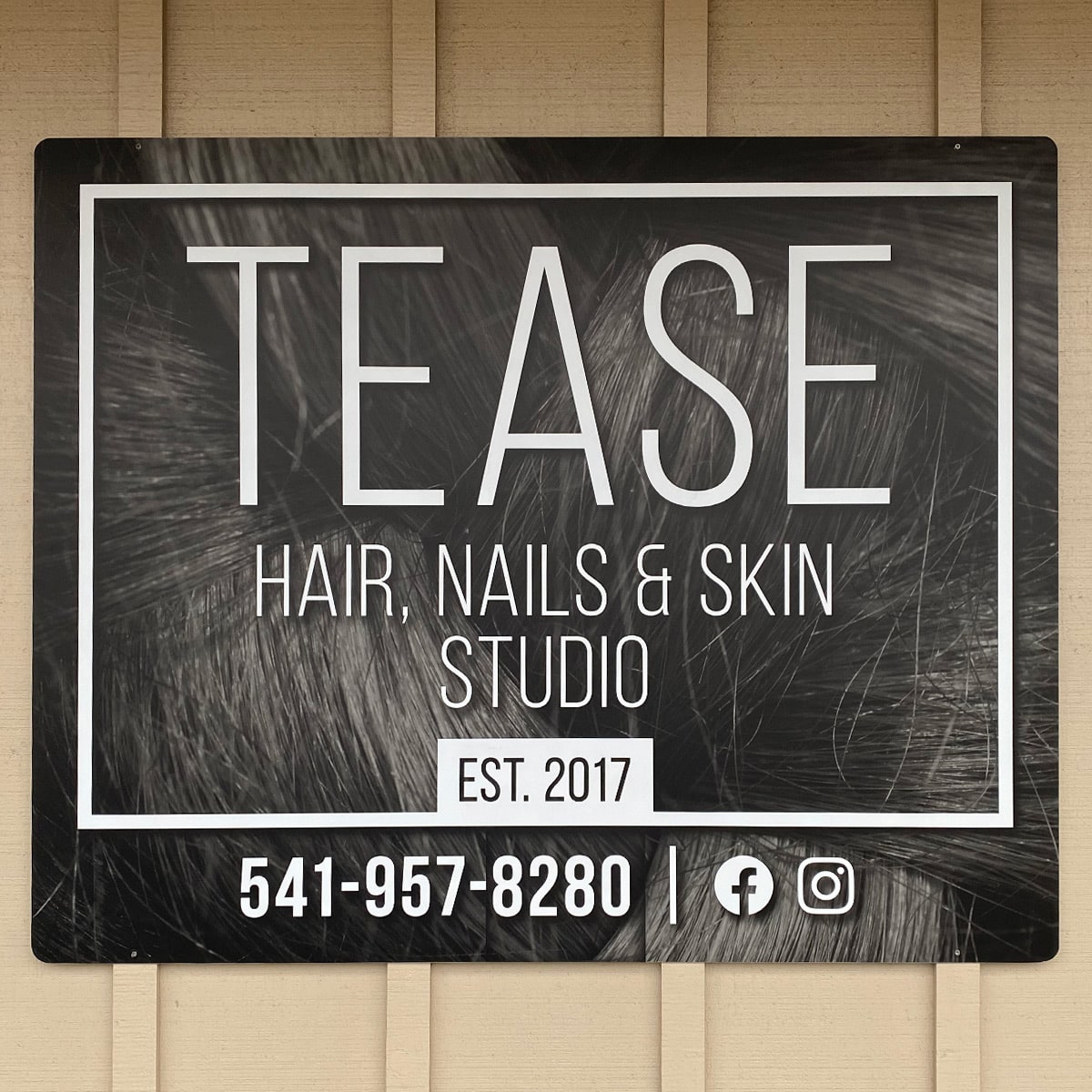 Salon sign for Tease Studio.