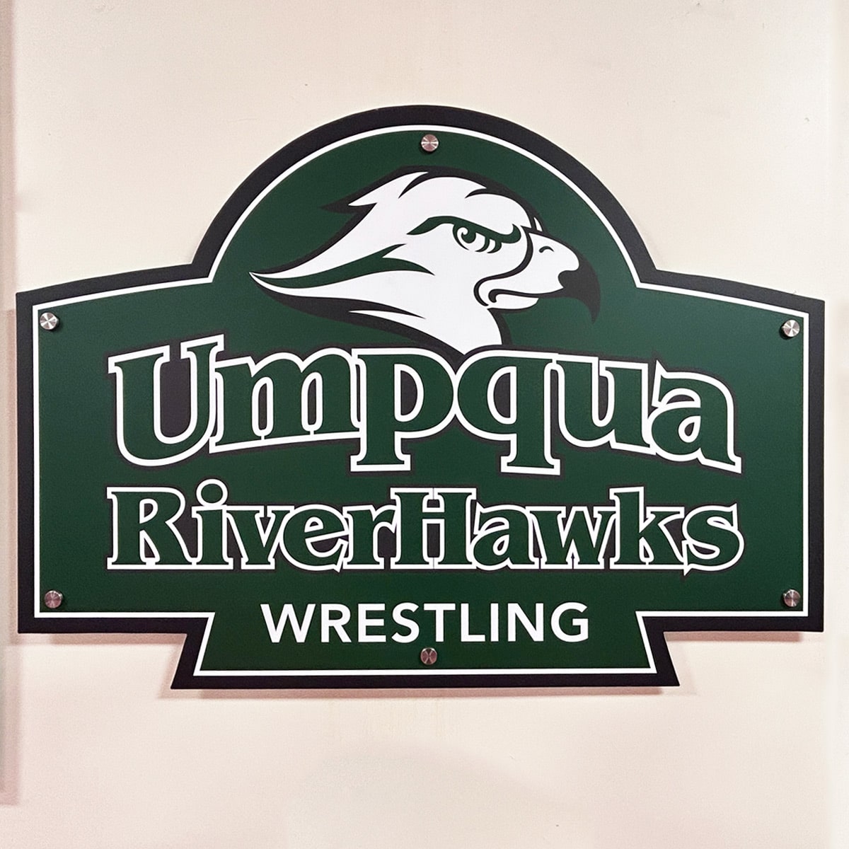 UCC Riverhawks Wrestling signs for record holders.